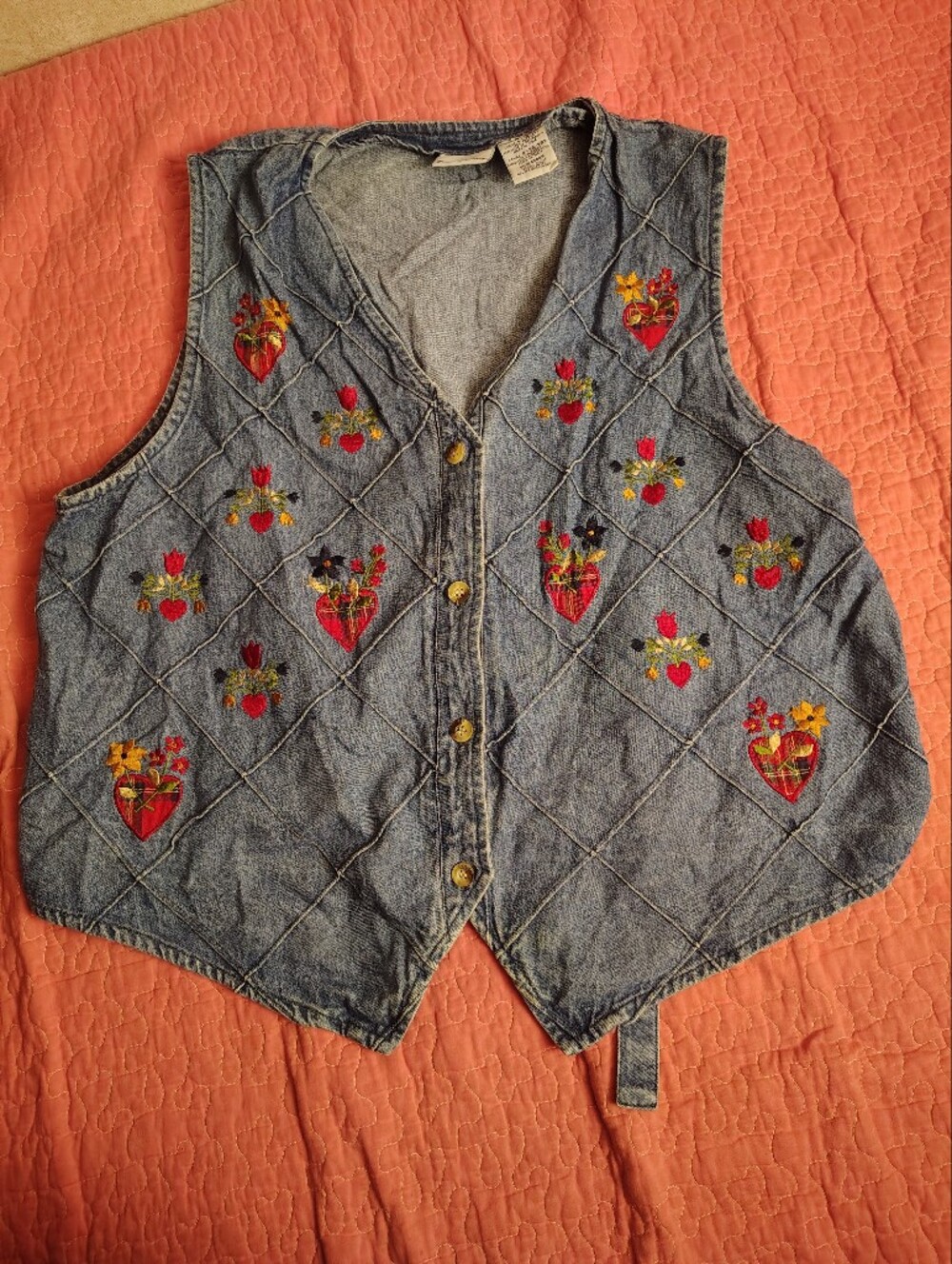 Bobbie Brooks Blue Denim Embroidered Heart Vest